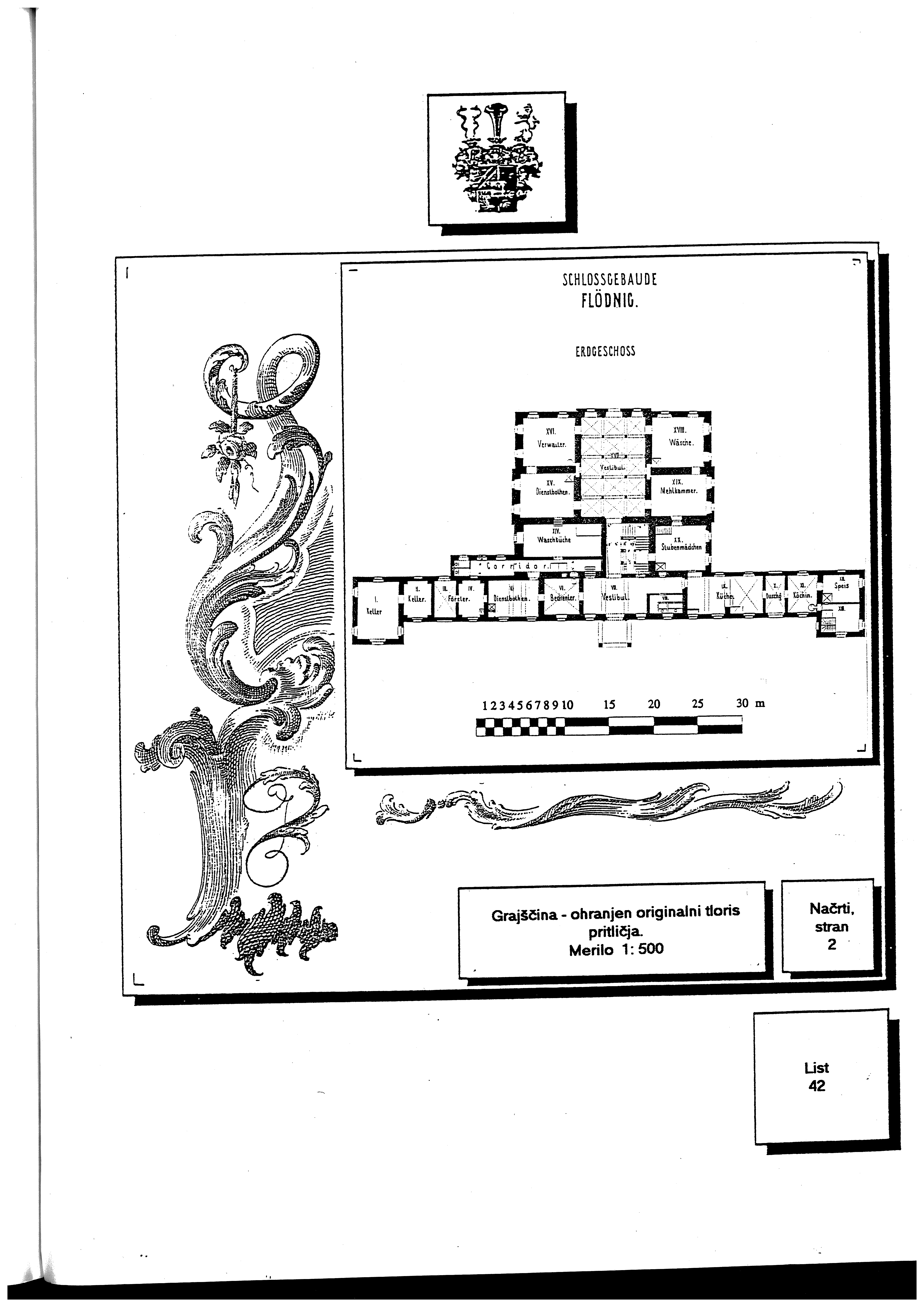 Lazarini — Tloris pritličja (konservatorski načrt, ART.A design 1991)