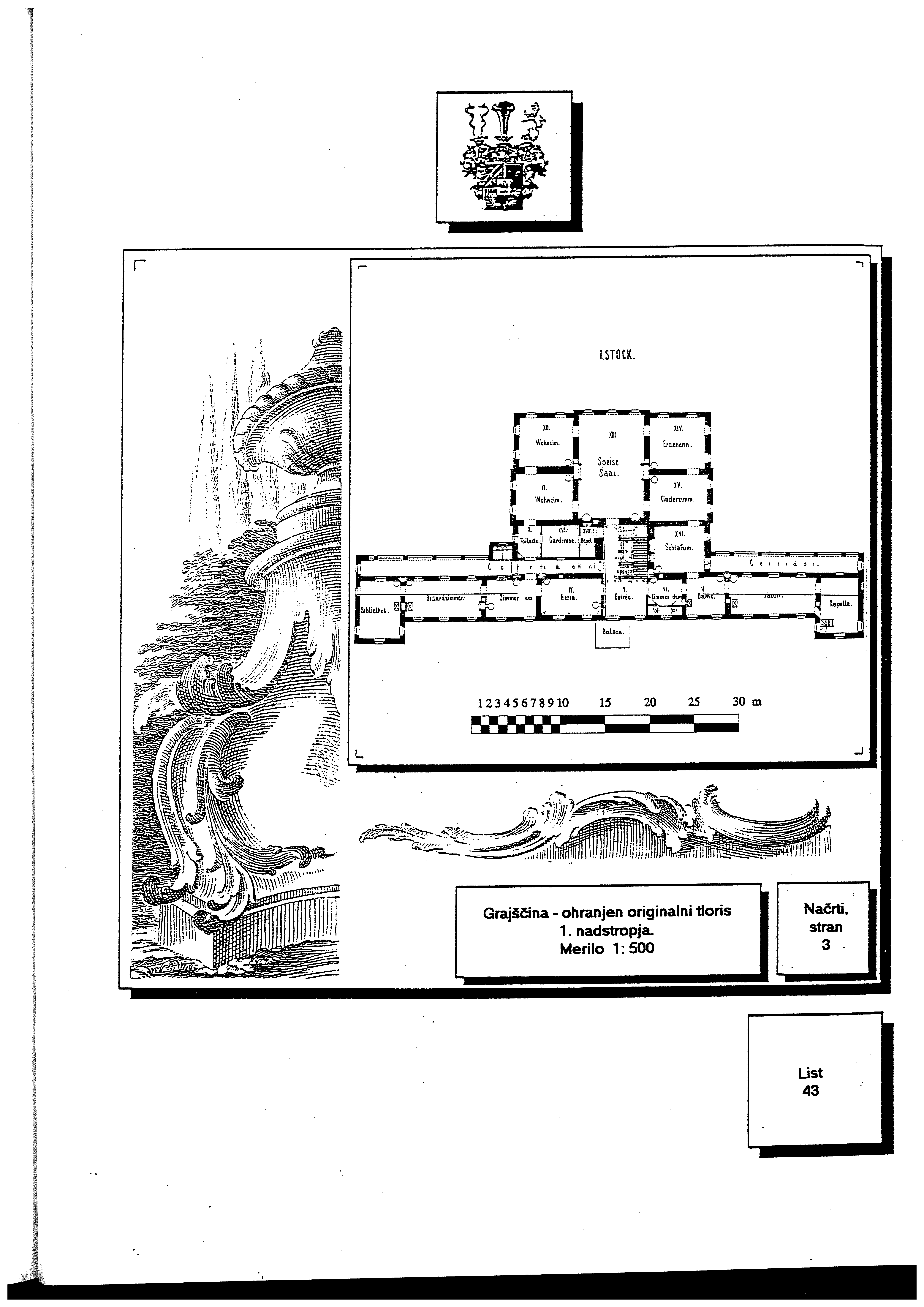 Lazarini — Tloris 1. nadstropja (konservatorski načrt, ART.A design 1991)