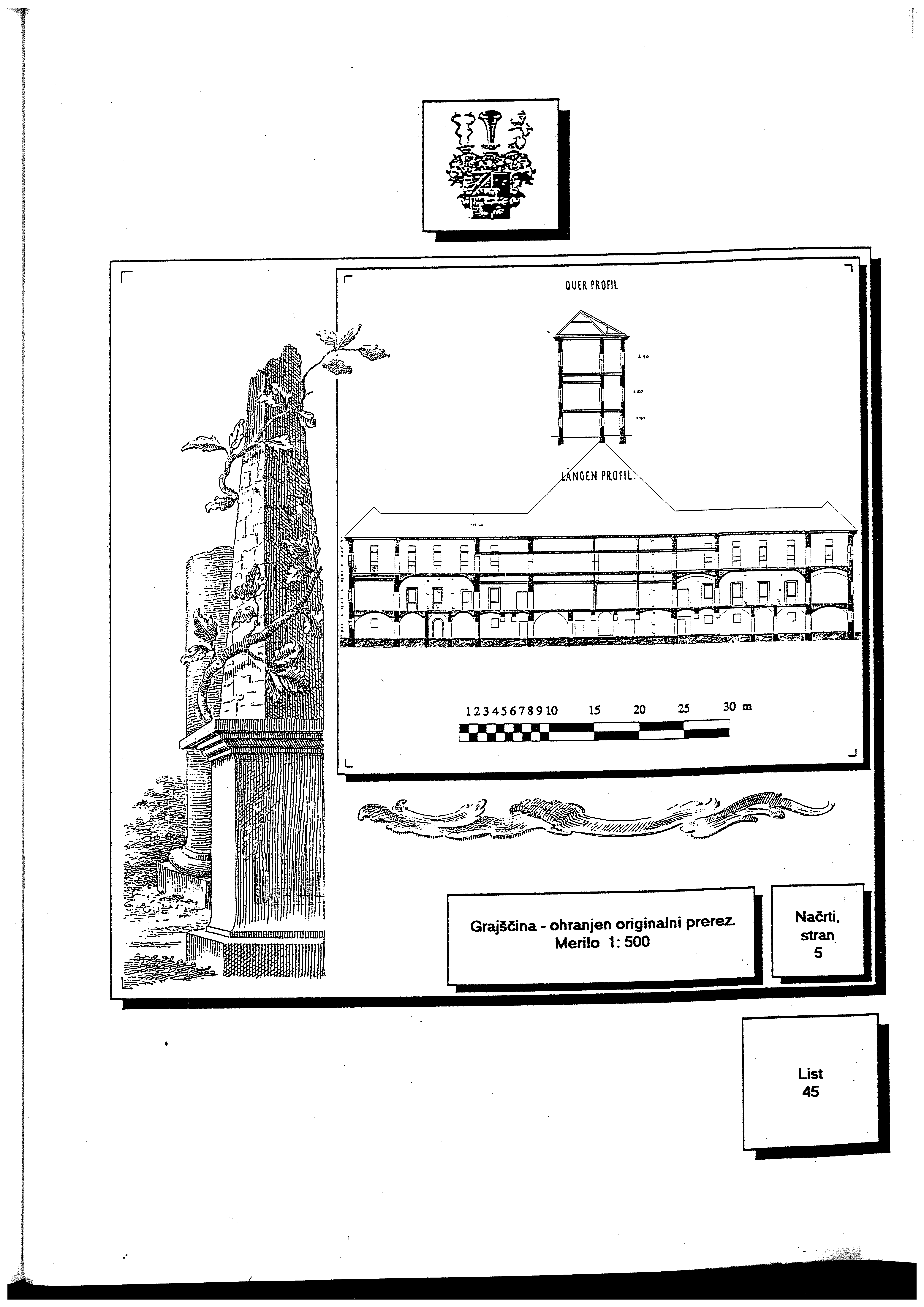 Lazarini — Prečni & vzdolžni prerez (konservatorski načrt, ART.A design 1991)